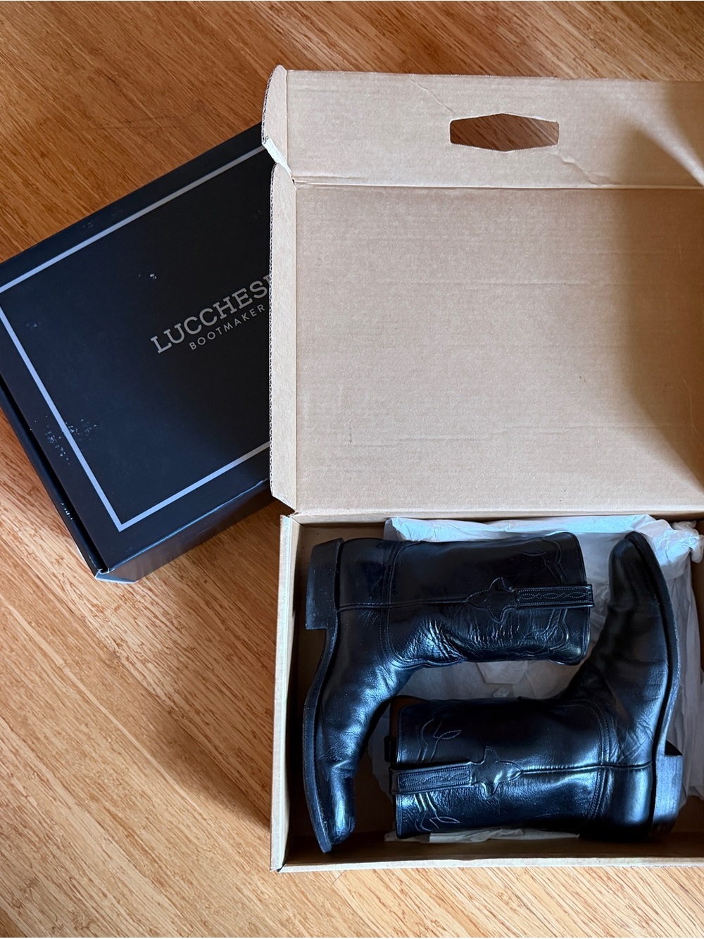 Lucchese Classics Black Leather Roper Boots